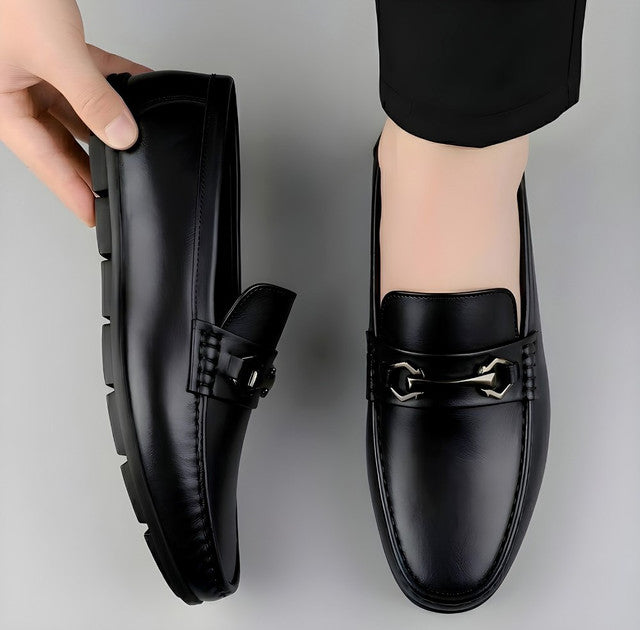 Men's Synthetic Leather Solid Slip-On Casual Loafers With Metal Bit (Black)
