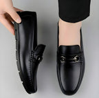 Men's Synthetic Leather Solid Slip-On Casual Loafers With Metal Bit (Black)