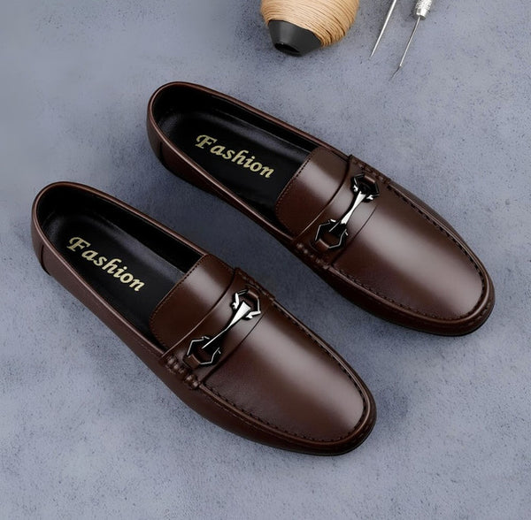 Men's Synthetic Leather Solid Slip-On Casual Loafers With Metal Bit (Brown)