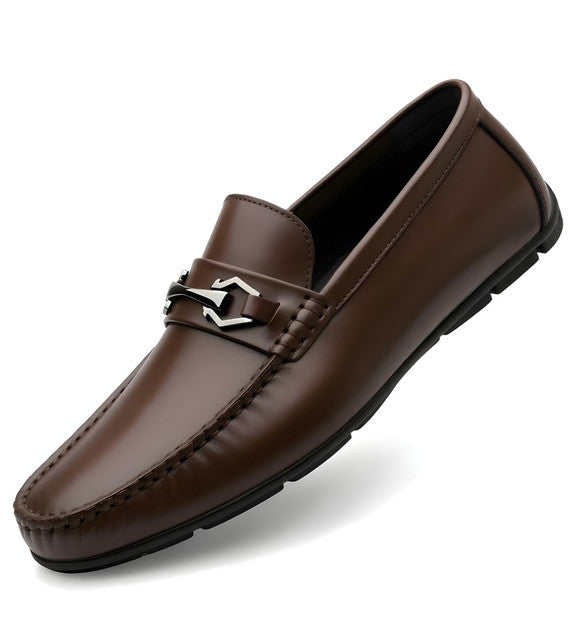 Men's Synthetic Leather Solid Slip-On Casual Loafers With Metal Bit (Brown)