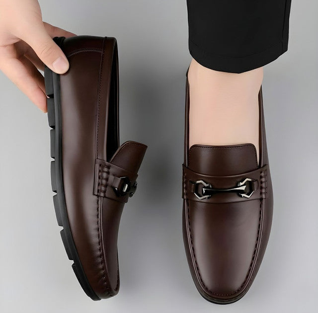 Men's Synthetic Leather Solid Slip-On Casual Loafers With Metal Bit (Brown)