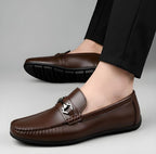 Men's Synthetic Leather Solid Slip-On Casual Loafers With Metal Bit (Brown)