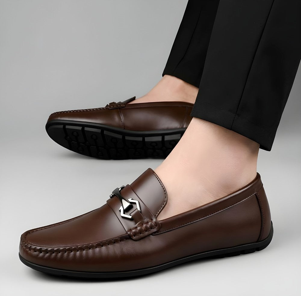 Men's Synthetic Leather Solid Slip-On Casual Loafers With Metal Bit (Brown)
