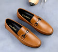 Men's Synthetic Leather Solid Slip-On Casual Loafers With Metal Bit (Tan)