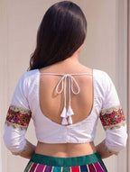 Women's Cotton Blend Embroidered 3/4 Sleeve V-Neck Padded Readymade Blouse (White, Size 38 - Self-Alterable 36�40)