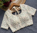 Women's Cotton Printed Half sleeve Round Neck Padded Readymade Blouse (Cream, Size 38 - Self-Alterable 36�40)