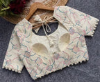 Women's Cotton Printed Half sleeve Round Neck Padded Readymade Blouse (Cream, Size 38 - Self-Alterable 36�40)