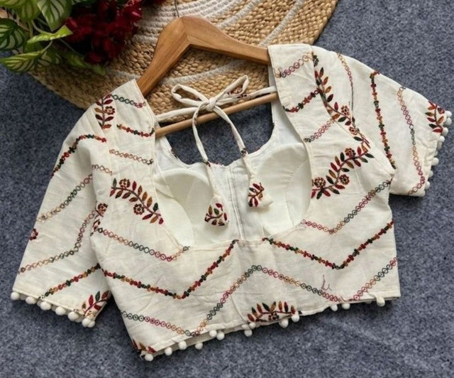 Women's Cotton Printed Half sleeve Round Neck Padded Readymade Blouse (Cream, Size 38 - Self-Alterable 36�40)