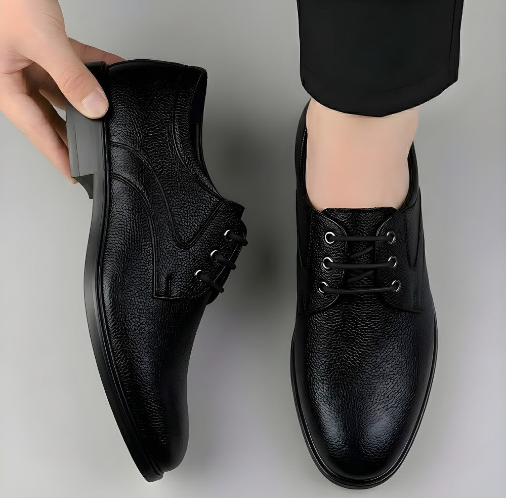 Men's Synthetic Leather Solid Lace-Up Formal Shoes (Black)