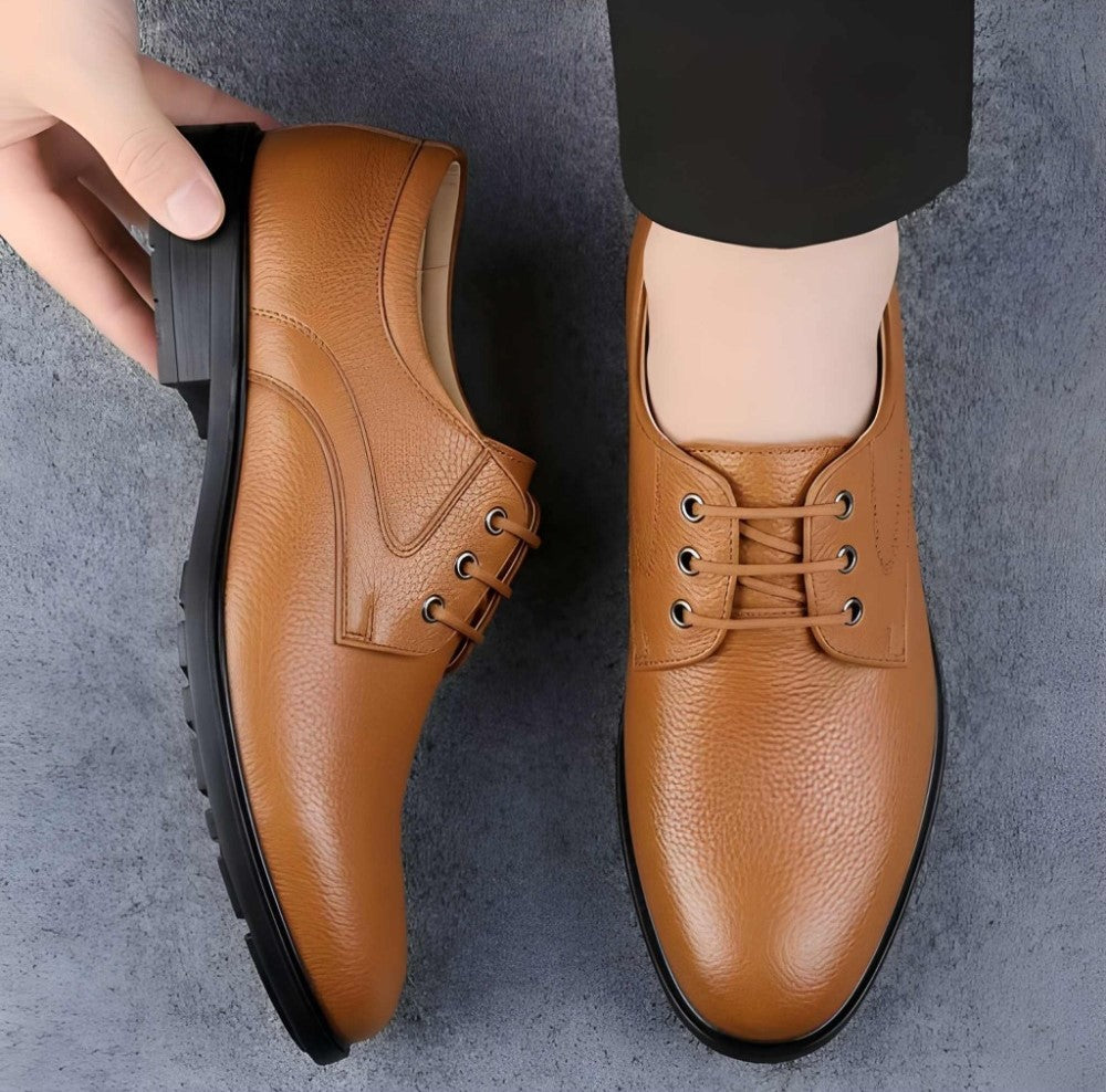 Men's Synthetic Leather Solid Lace-Up Formal Shoes (Tan)