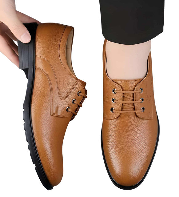 Men's Synthetic Leather Solid Lace-Up Formal Shoes (Tan)