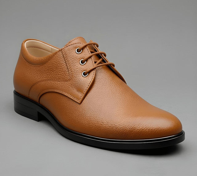 Men's Synthetic Leather Solid Lace-Up Formal Shoes (Tan)