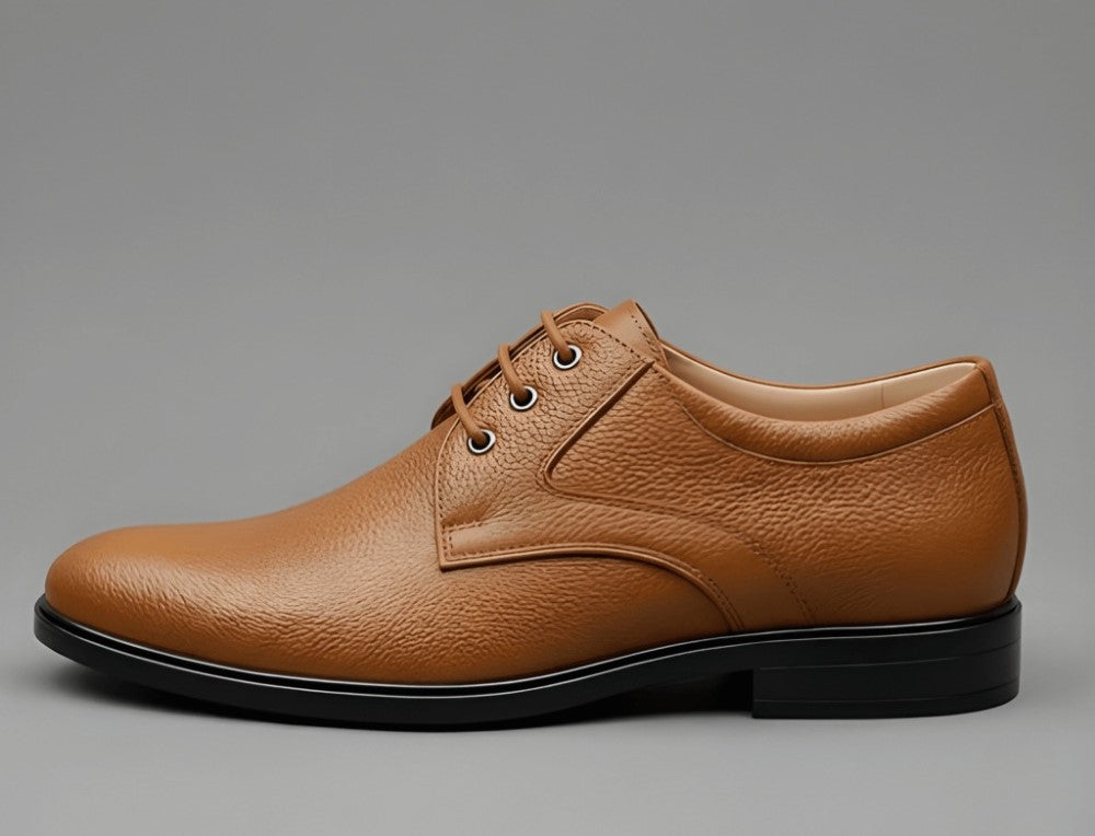 Men's Synthetic Leather Solid Lace-Up Formal Shoes (Tan)