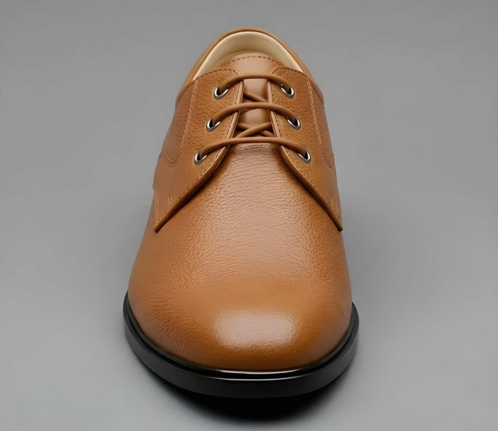 Men's Synthetic Leather Solid Lace-Up Formal Shoes (Tan)