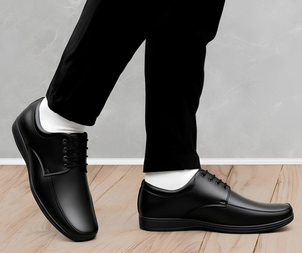 Men's Synthetic Leather Solid Lace-Up Formal Shoes (Black)