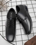 Men's Synthetic Leather Solid Lace-Up Formal Shoes (Black)