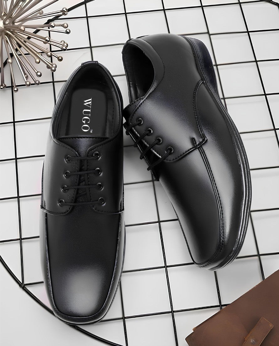 Men's Synthetic Leather Solid Lace-Up Formal Shoes (Black)