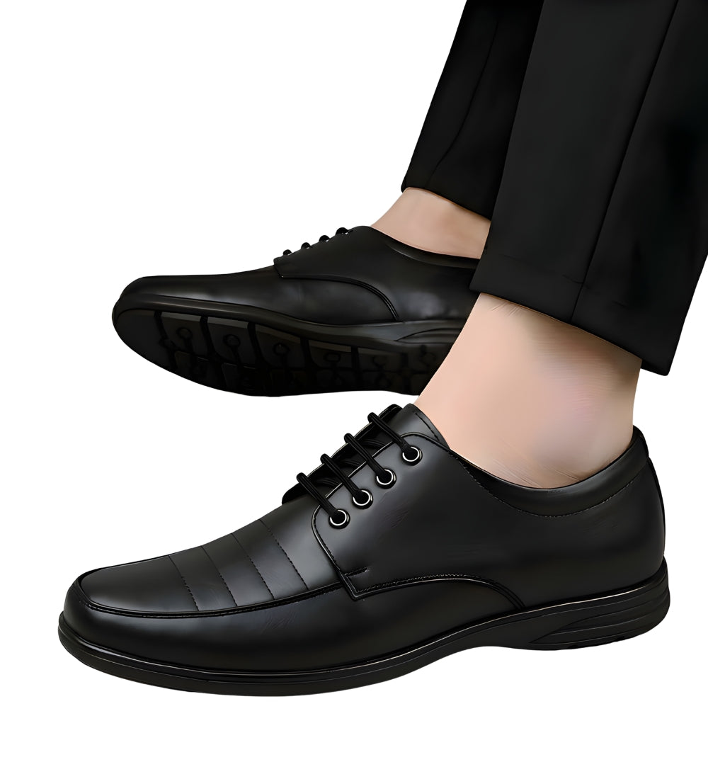 Men's Synthetic Leather Solid Lace-Up Formal Shoes (Black)