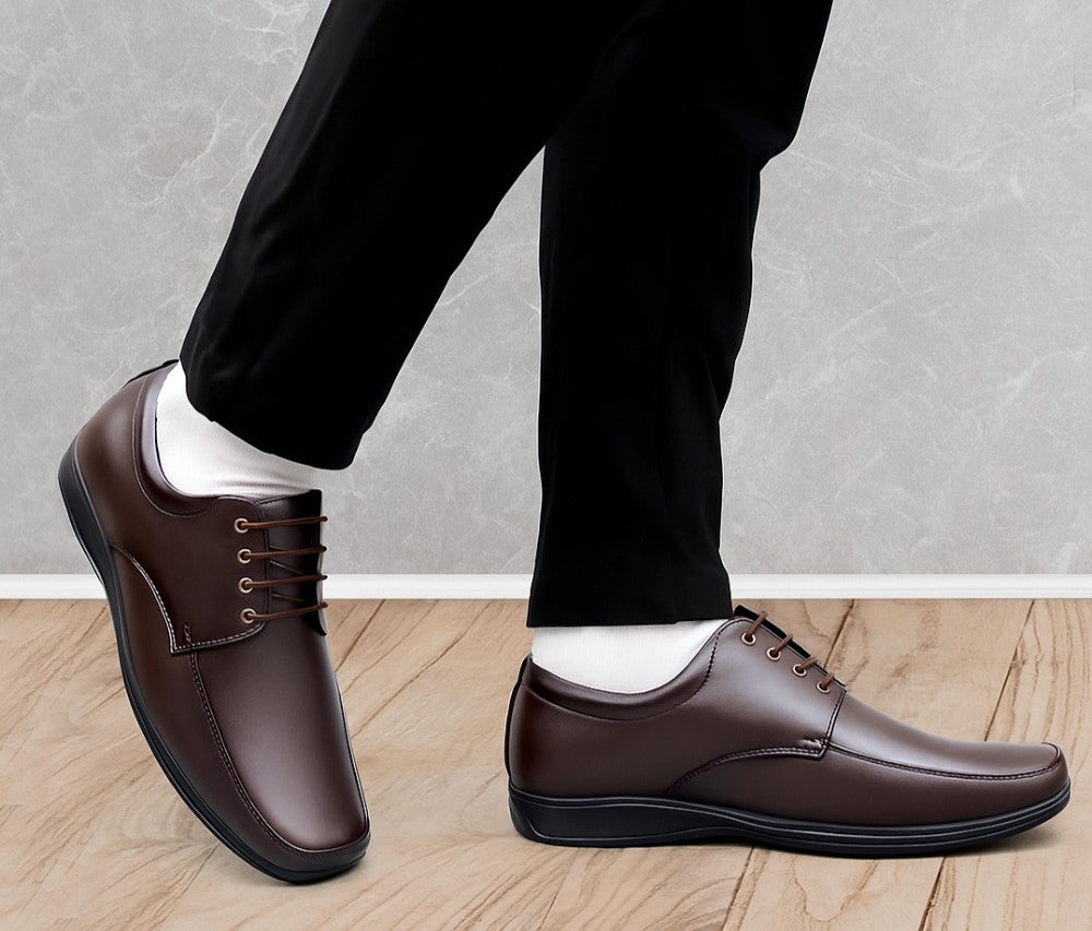 Men's Synthetic Leather Solid Lace-Up Formal Shoes (Brown)
