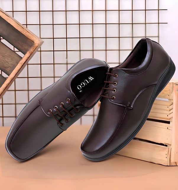Men's Synthetic Leather Solid Lace-Up Formal Shoes (Brown)