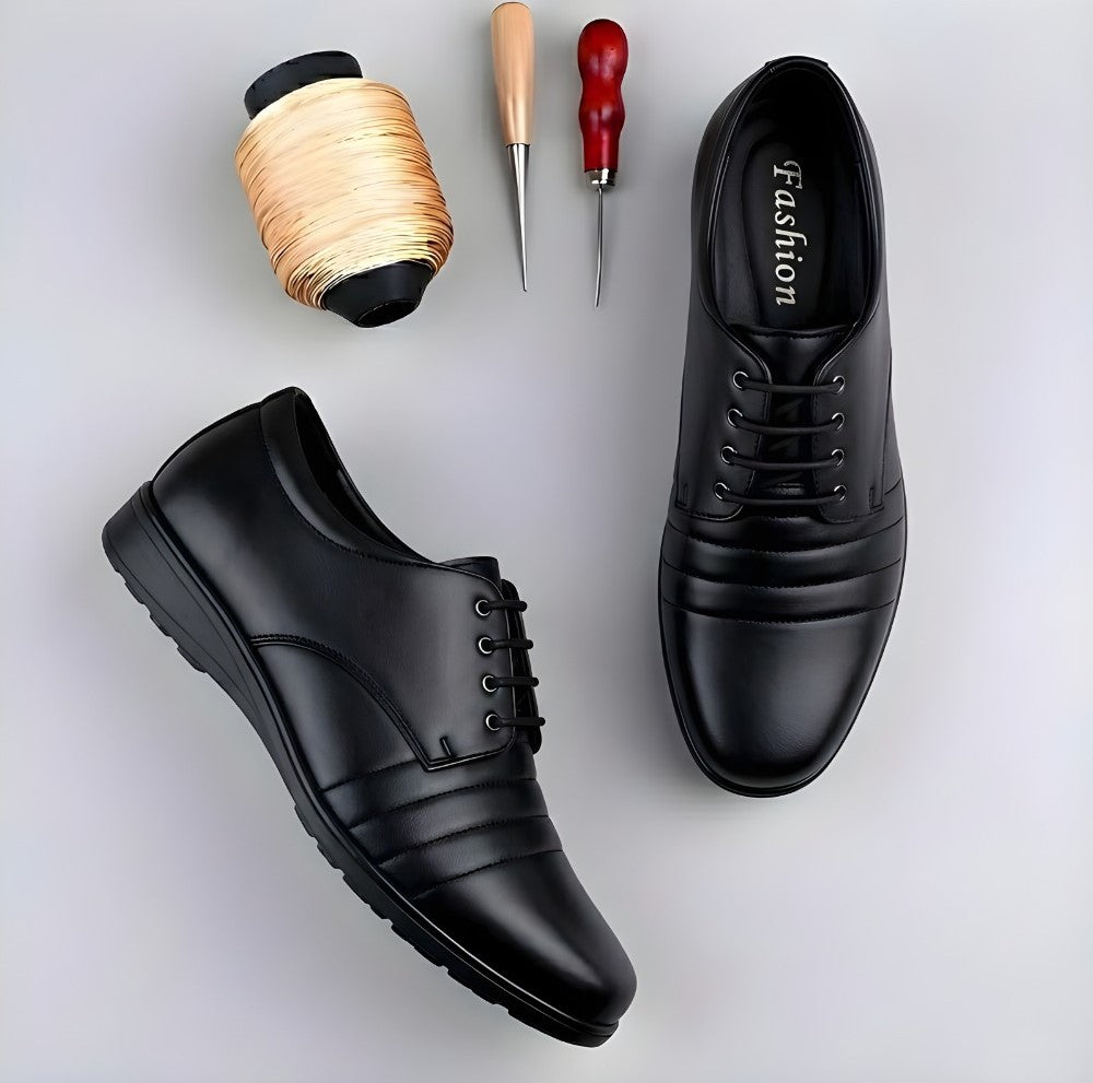 Men's Synthetic Leather Solid Lace-Up Formal Shoes (Black)