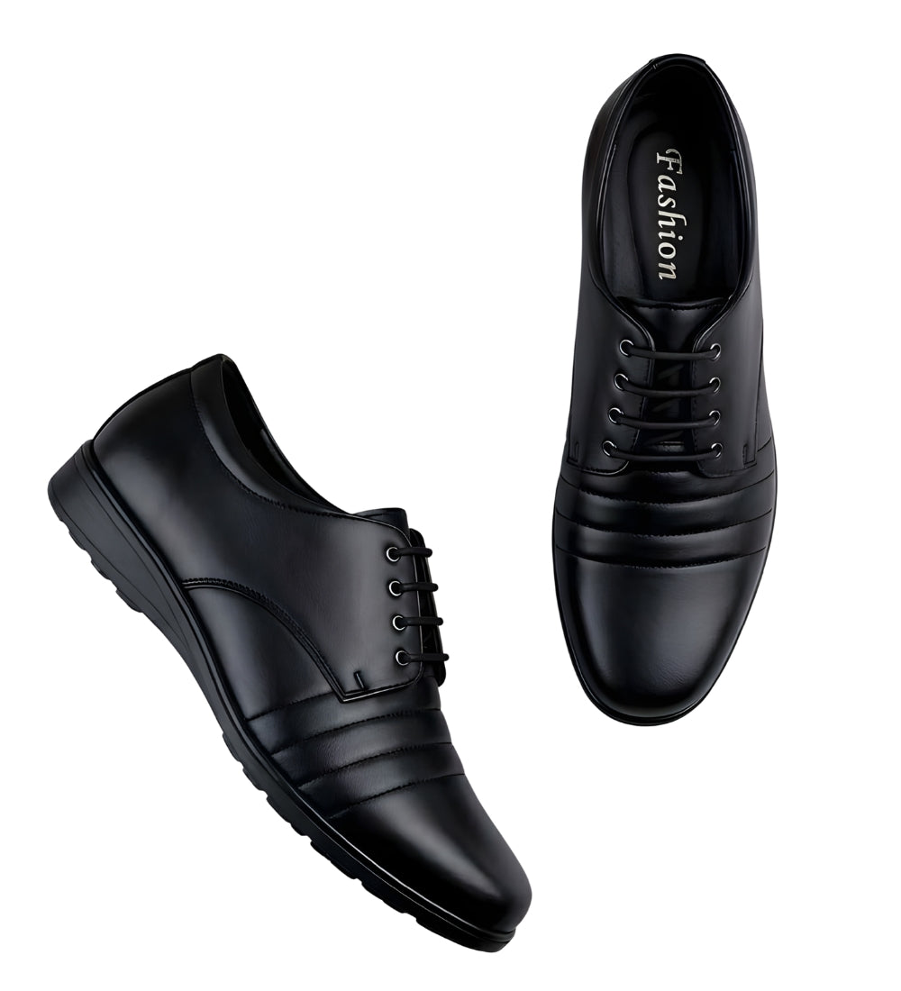 Men's Synthetic Leather Solid Lace-Up Formal Shoes (Black)