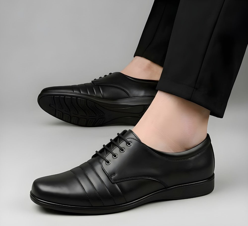 Men's Synthetic Leather Solid Lace-Up Formal Shoes (Black)
