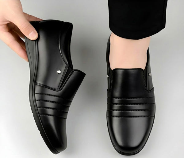 Men's Synthetic Leather Solid Slip-On Formal Shoes (Black)