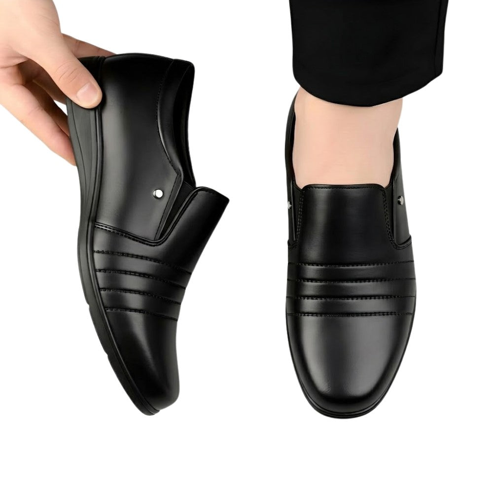 Men's Synthetic Leather Solid Slip-On Formal Shoes (Black)
