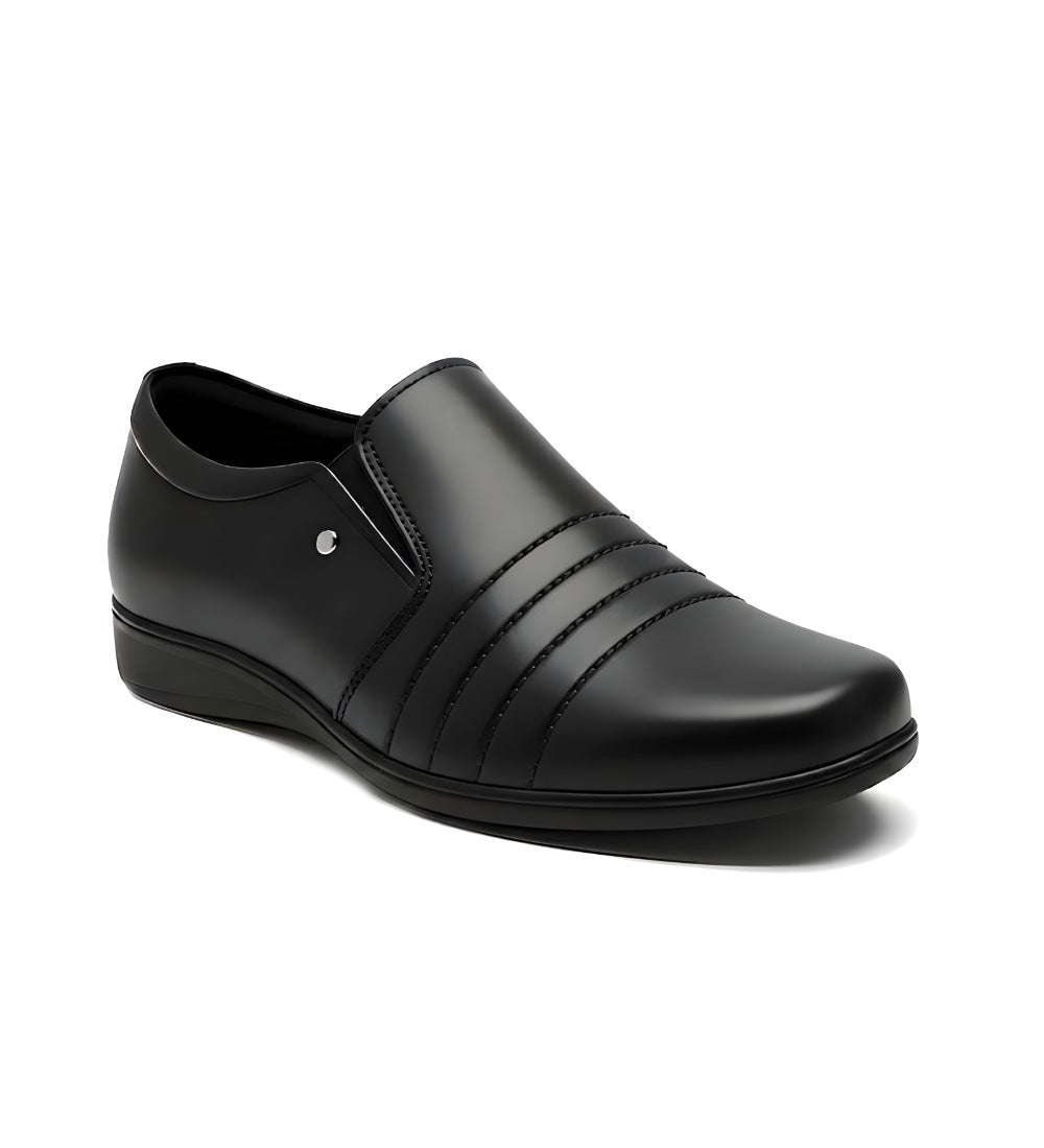 Men's Synthetic Leather Solid Slip-On Formal Shoes (Black)
