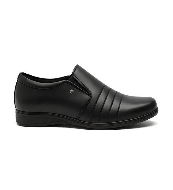 Men's Synthetic Leather Solid Slip-On Formal Shoes (Black)