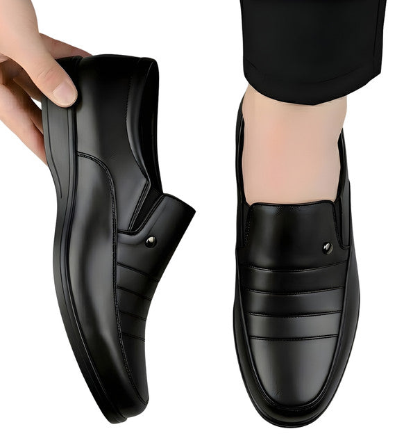 Men's Synthetic Leather Solid Slip-On Formal Shoes (Black)