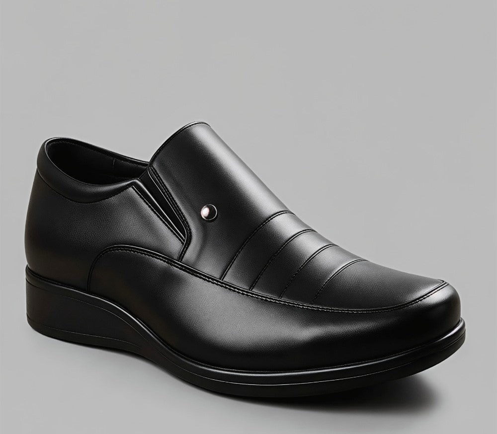 Men's Synthetic Leather Solid Slip-On Formal Shoes (Black)