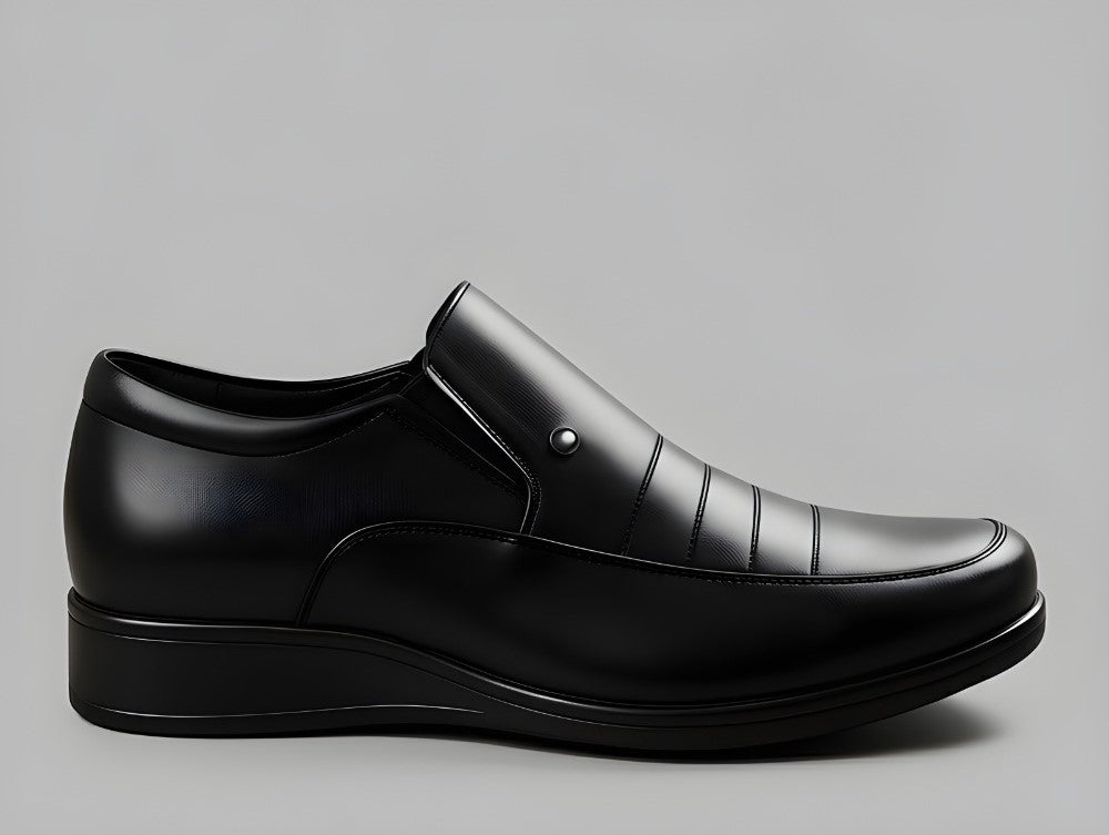 Men's Synthetic Leather Solid Slip-On Formal Shoes (Black)