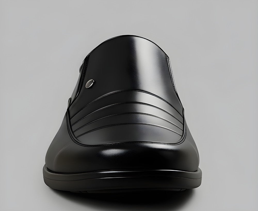 Men's Synthetic Leather Solid Slip-On Formal Shoes (Black)