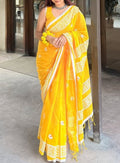 Women's Linen Floral Printed Saree With Unstitched Blouse - 5.5 Mtr (Yellow)