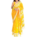 Women's Linen Floral Printed Saree With Unstitched Blouse - 5.5 Mtr (Yellow)