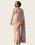 Women's Linen Floral Printed Saree With Unstitched Blouse - 5.5 Mtr (Peach)