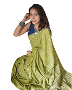Women's Linen Printed Saree With Unstitched Blouse - 5.5 Mtr (Green)