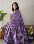 Women's Linen Printed Saree With Unstitched Blouse - 5.5 Mtr (Purple)