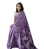 Women's Linen Printed Saree With Unstitched Blouse - 5.5 Mtr (Purple)