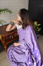 Women's Linen Printed Saree With Unstitched Blouse - 5.5 Mtr (Purple)