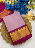 Women's Cotton Silk Striped Saree With Unstitched Blouse - 5.5 Mtr (Lavender-Maroon)