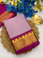 Women's Cotton Silk Striped Saree With Unstitched Blouse - 5.5 Mtr (Lavender-Maroon)