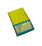 Women's Cotton Silk Striped Saree With Unstitched Blouse - 5.5 Mtr (Lemon Yellow-Teal Blue)