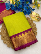 Women's Cotton Silk Striped Saree With Unstitched Blouse - 5.5 Mtr (Light Green-Purple)