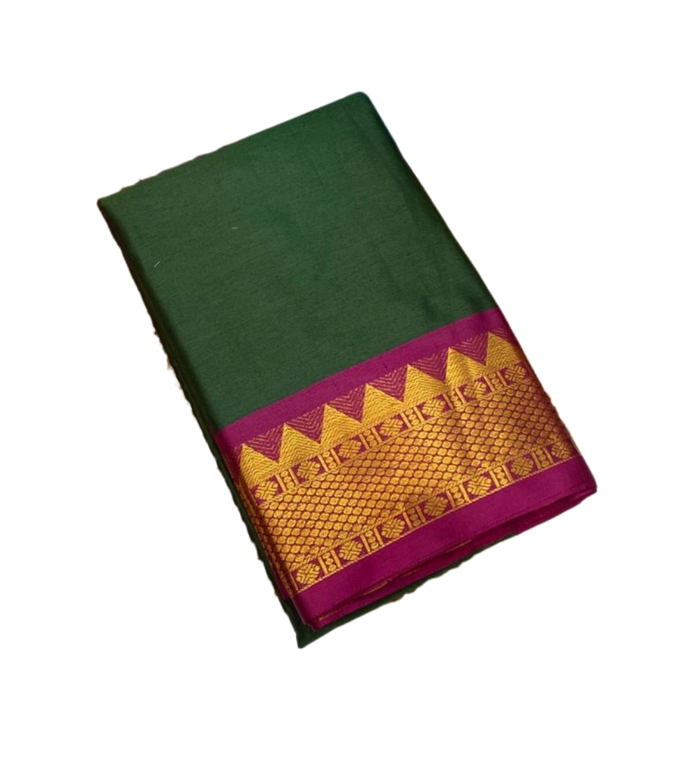Women's Cotton Silk Striped Saree With Unstitched Blouse - 5.5 Mtr (Dark Green-Magenta)