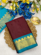 Women's Cotton Silk Striped Saree With Unstitched Blouse - 5.5 Mtr (Maroon-Turquoise)