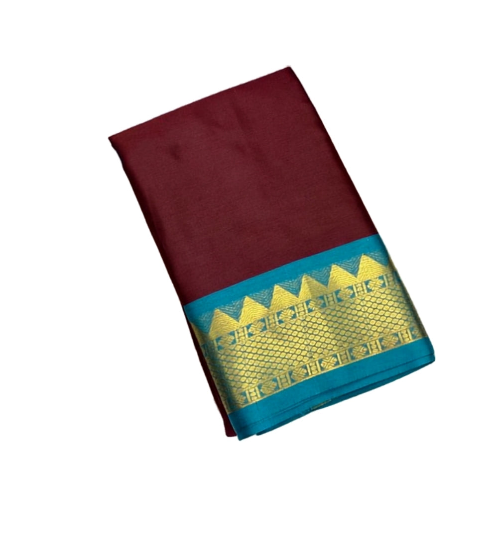 Women's Cotton Silk Striped Saree With Unstitched Blouse - 5.5 Mtr (Maroon-Turquoise)
