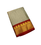 Women's Cotton Silk Striped Saree With Unstitched Blouse - 5.5 Mtr (Beige-Red)